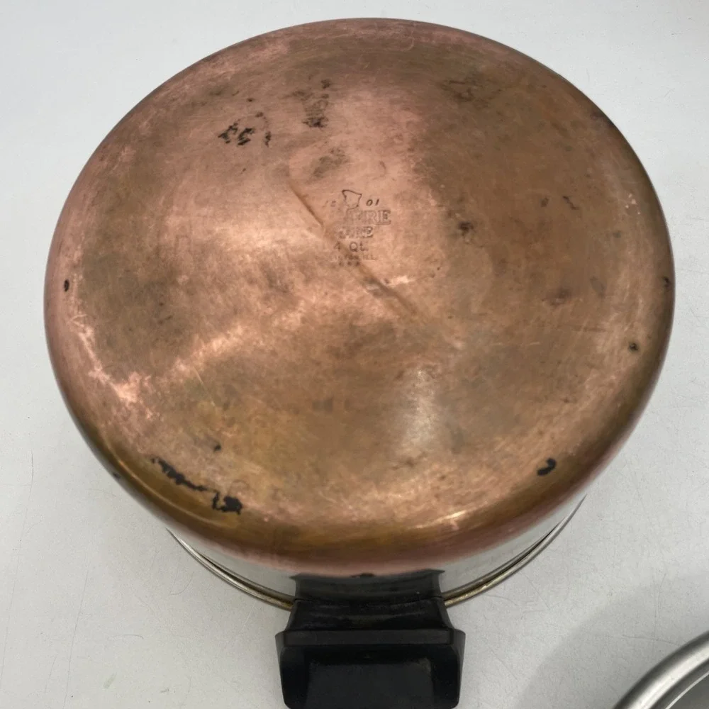 Vtg RevereWare Copper Bottom Saucepan Lot of 4 Pots+3 Lids 4qt 3qt 2qt 1qt-Clean